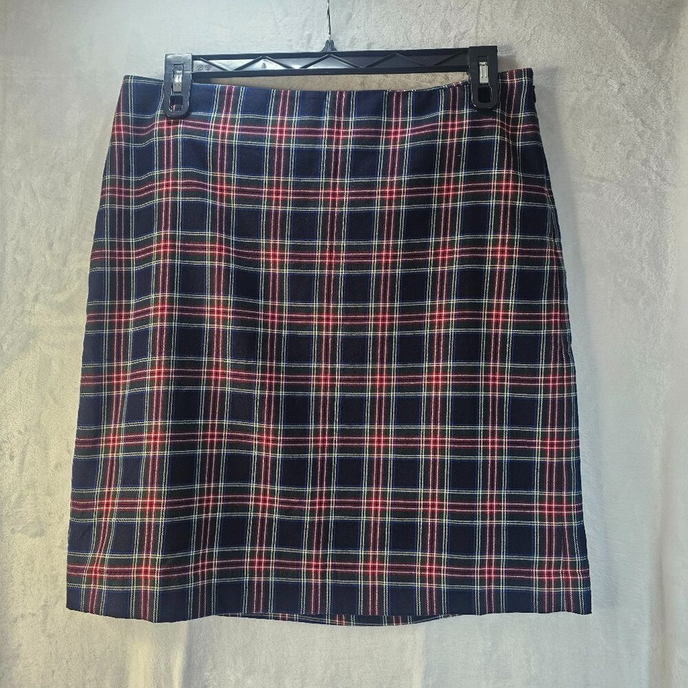 Talbots Plaid Pencil Mini Skirt Party Cocktail Women Size 12 Green Red Blue